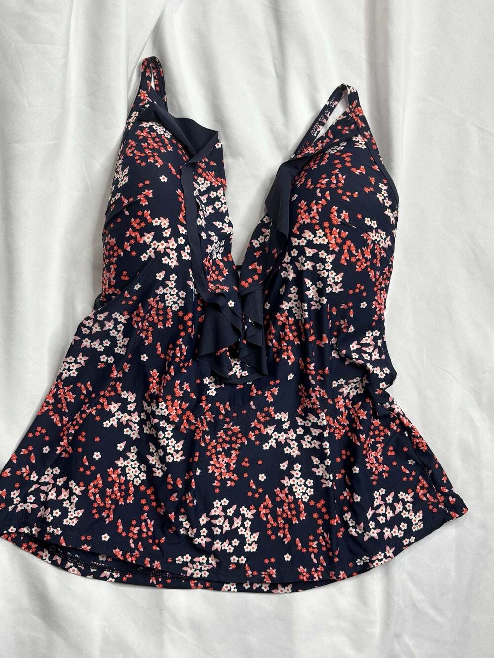 Michael Kors Sexy Ruffled Floral Tankini Halter Swim Top S